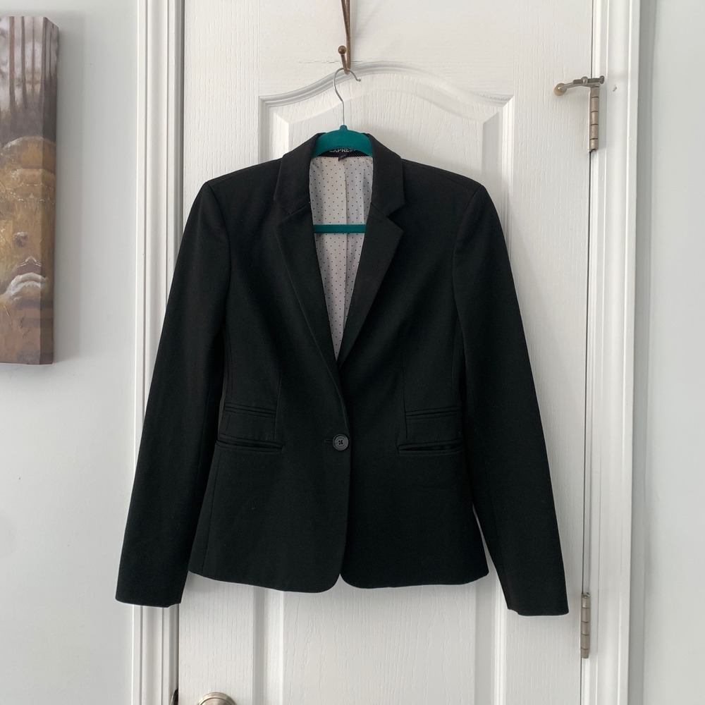 Express Black One Button Blazer Polka Dot Lining Size 2 Professional Career
